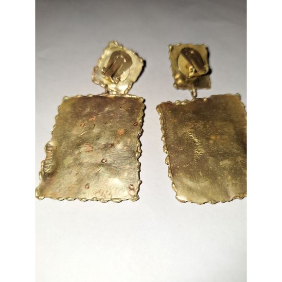 Brutalist Designer Handmade Clip On Earrings Brass and Raw Amethyst Ernandes - Picture 5 of 16